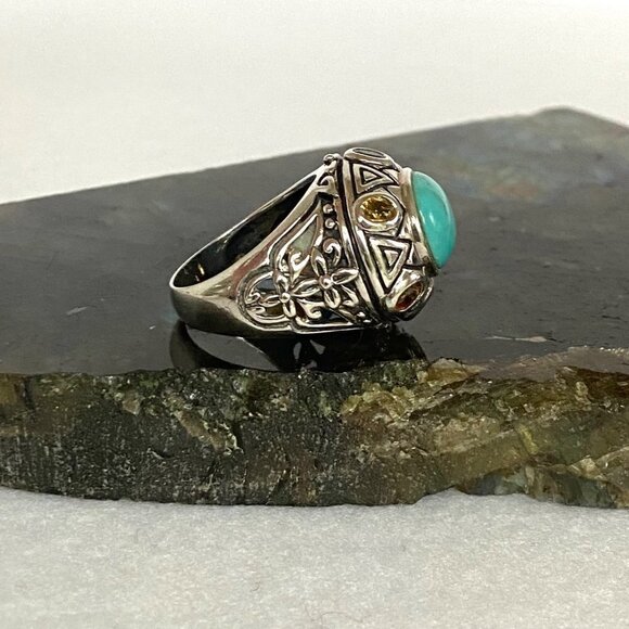 Sterling Silver 925 Thailand Turquoise Multi Gemstone Dome Statement Ring 7.75 - Picture 11 of 16